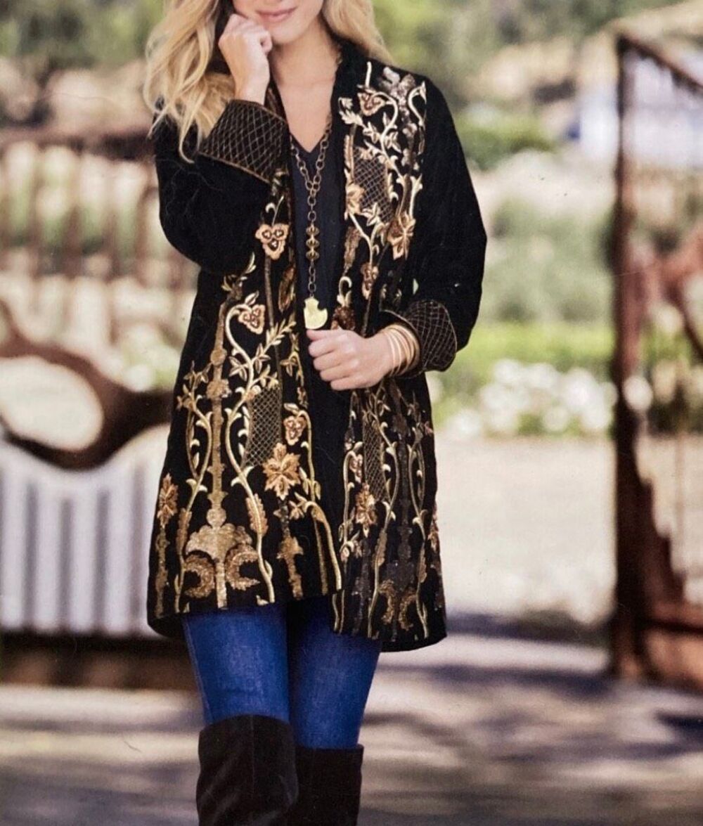 Soft Surroundings Antoinette Embellished Micro-Velvet Jacket boho Petite XL NWT